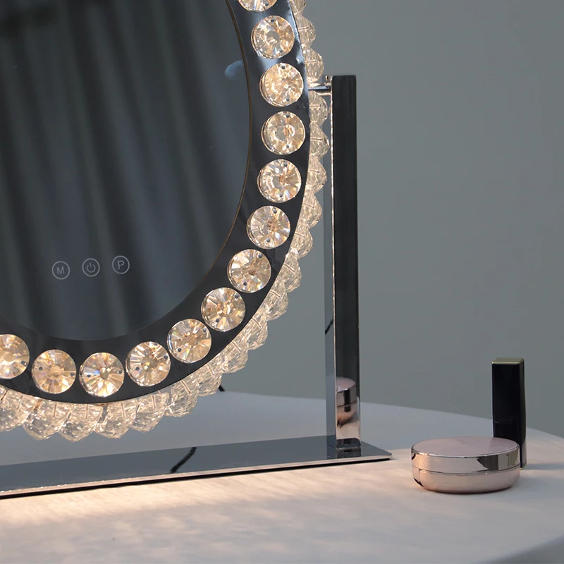 2022 NEW Arrival Oval Vintage Desktop LED lighted crystal makeup vanity mirror crushed diamond mirror