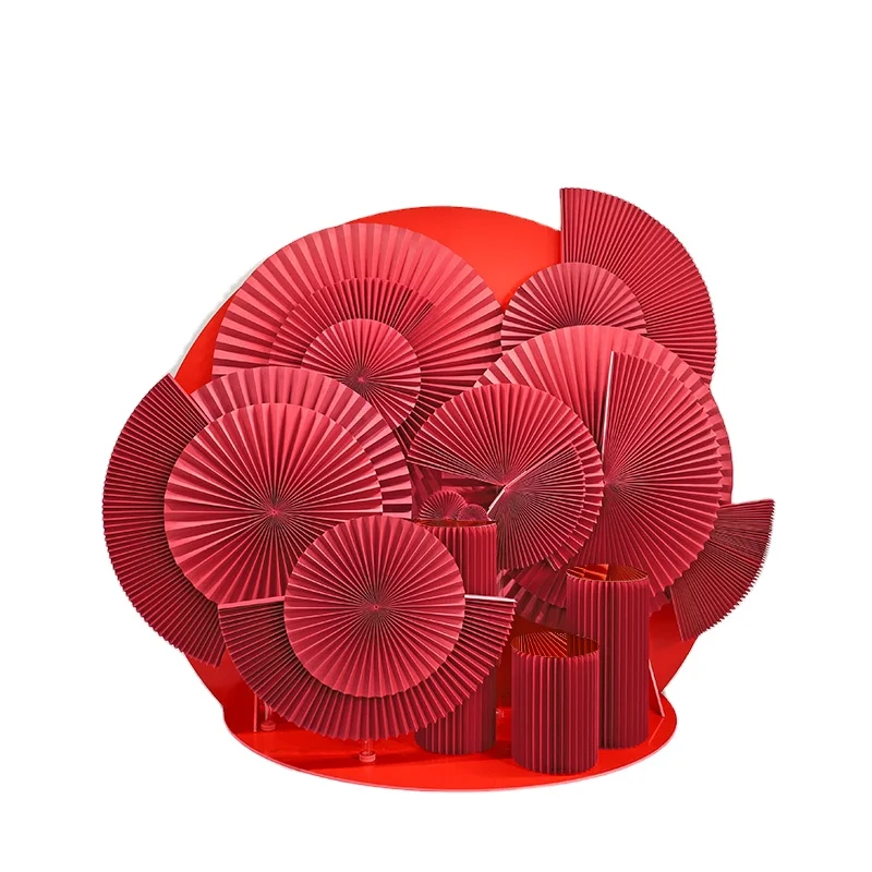 O&M Display Design Chinese Style Red Origami Fan Props Shop Window Display Decor In New Year Commercial Art Display