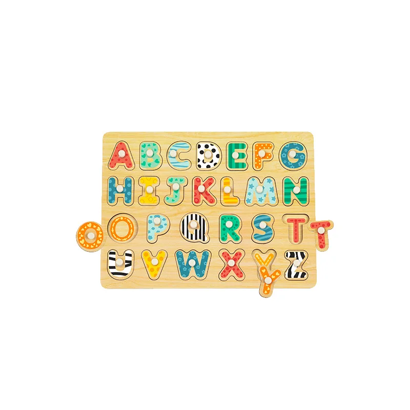 Wooden English Letters Shape filled Puzzle Toys Colorful Educational Montessori Toys 3d Wooden Baby Alphabet Puzzles
