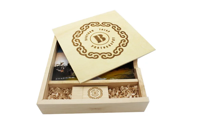 Decorative Wooden Photo Box Includes Glass Usb Flash Drive With Custom Logo
