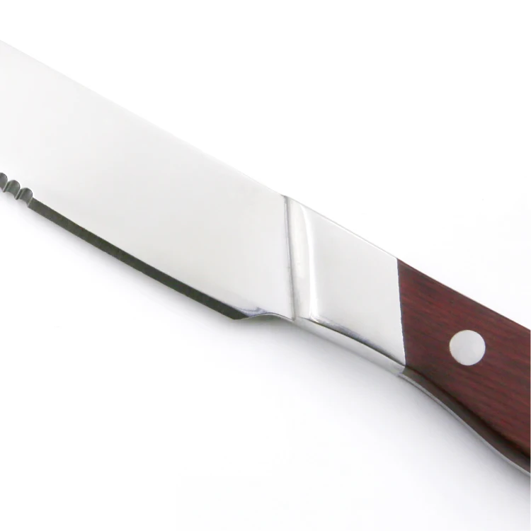 Classical Triple-riveted Half Serrated and Half Sharpened Blade Steak Knife with Wooden Handle