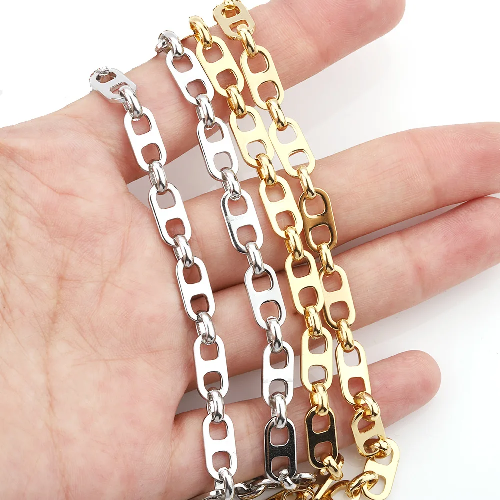 Exaggerated Gold Plated Stainless Steel 12.5*6mm Flat Anchor Chain Marine Chain Coffee Bean Chain For Necklace Bracelet Making