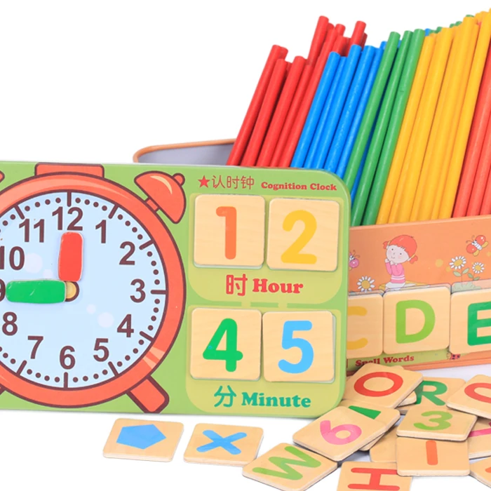 Colorful wooden magnetic learning stick for educational math toys