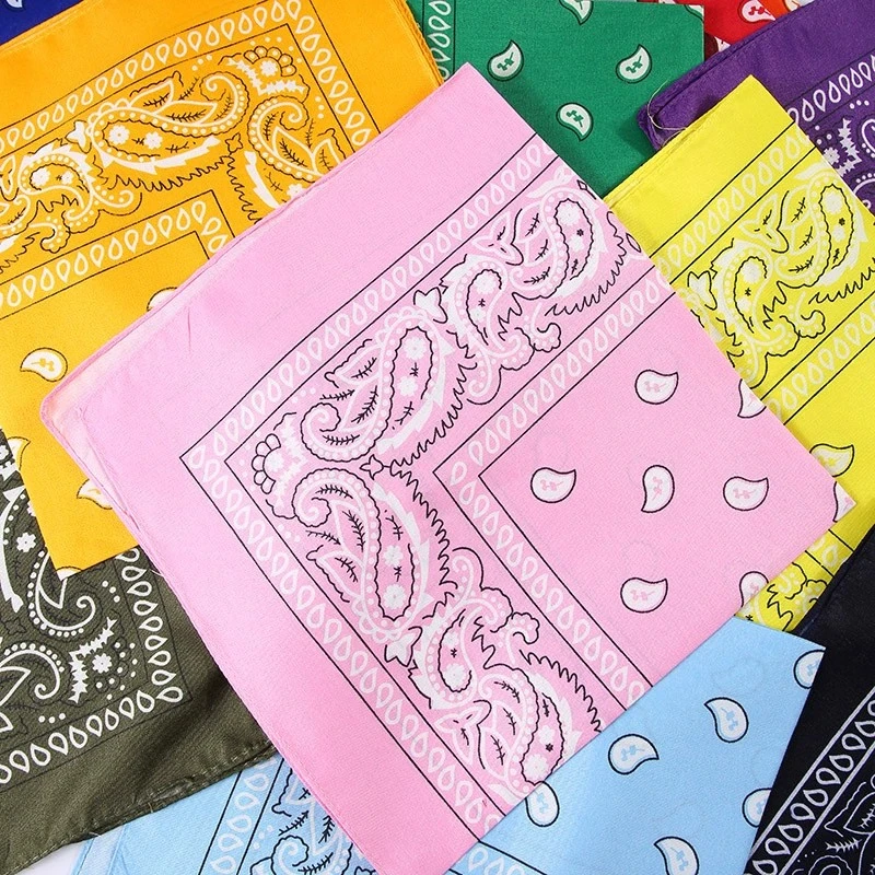 Custom logo fashion paisley print silk scarf headband wholesale fancy face cover top seamless polyester bandana for man women