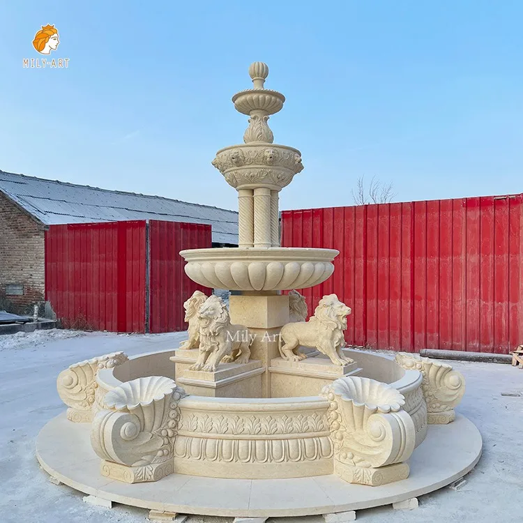 Hand Carved Large Resort Decoration White Natural Marble Animal Lion Statue Fountain
