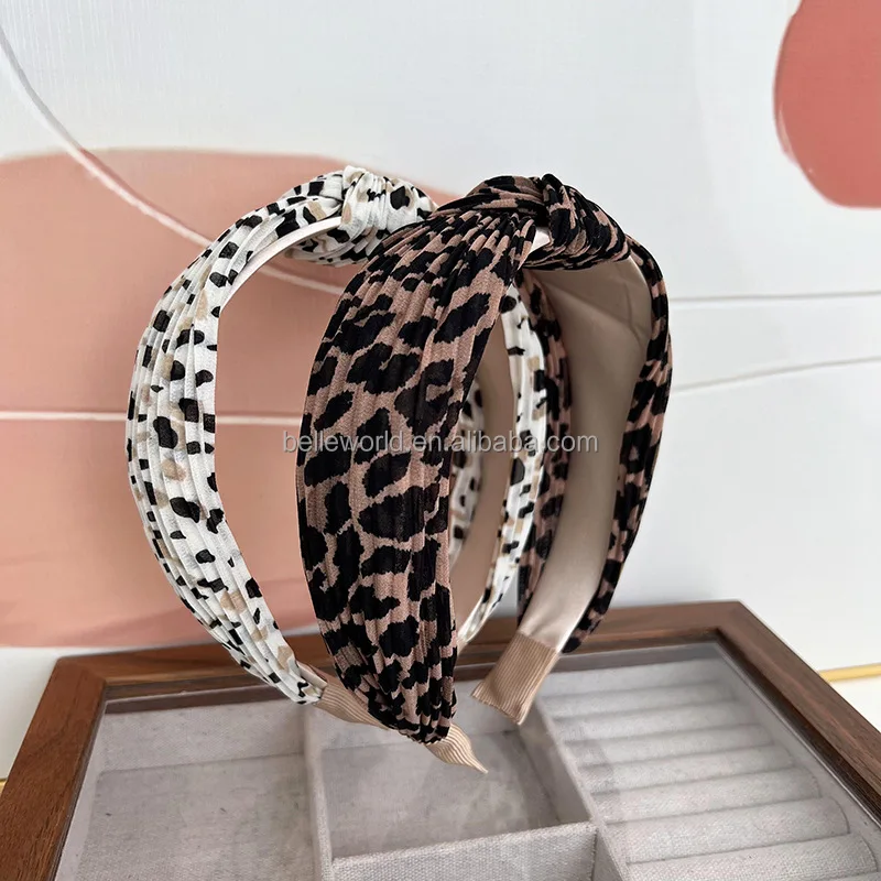 BELLEWORLD new designer popular adult hair hoop headpieces jewelry for women daily use leopard wrinkle colored fabric headband