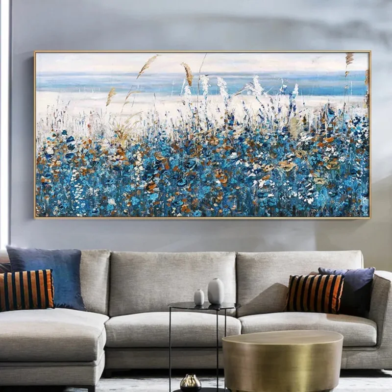 Abstract Blue Natural Landscape Leaves Oil Painting on Canvas Wall Art Prints Modern Poster Mural Picture Cuadros For Home Decor