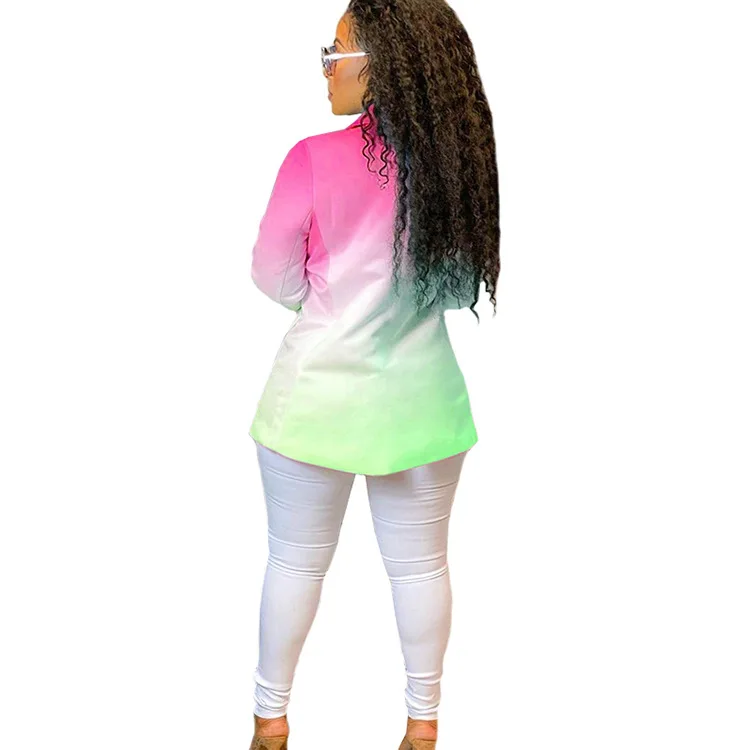 Fall Clothing Ombre Pink Woman Blazer Fashion Winter Single Breasted Jacket Ladies Casual Blazers Coat Autumn Clothes