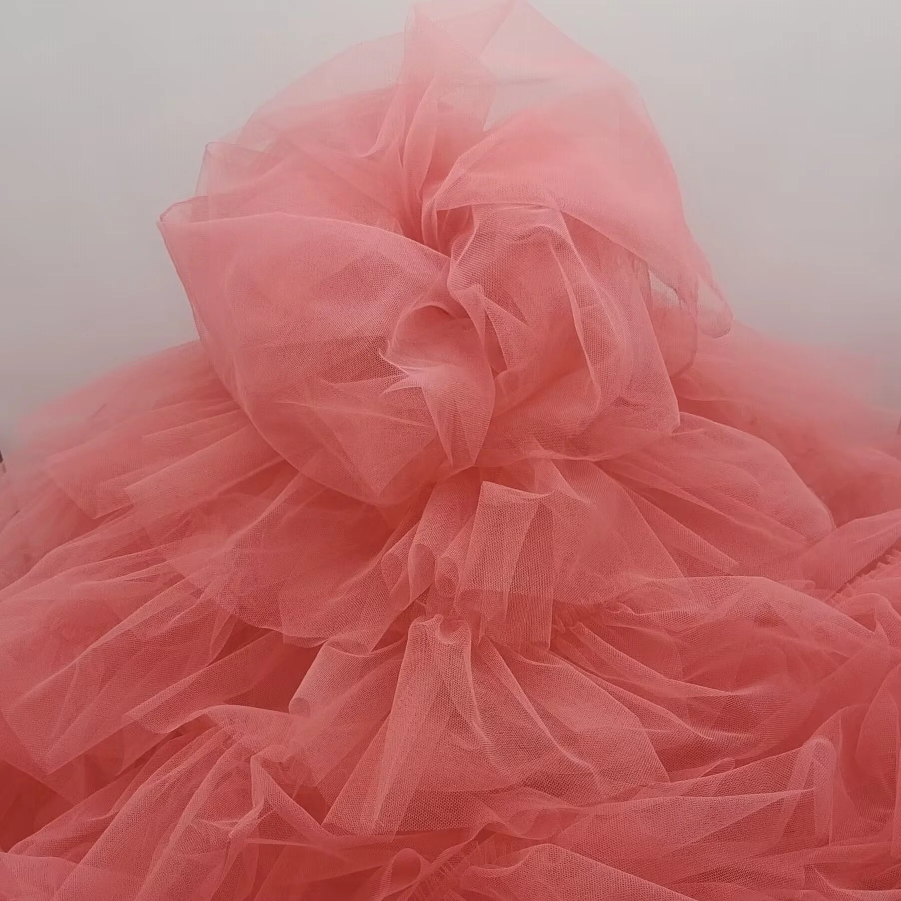 Pink Tulle Net Pleated Ruffles Cake Dress Fancy Mesh Net Ruffle Tulle Lace Fabric