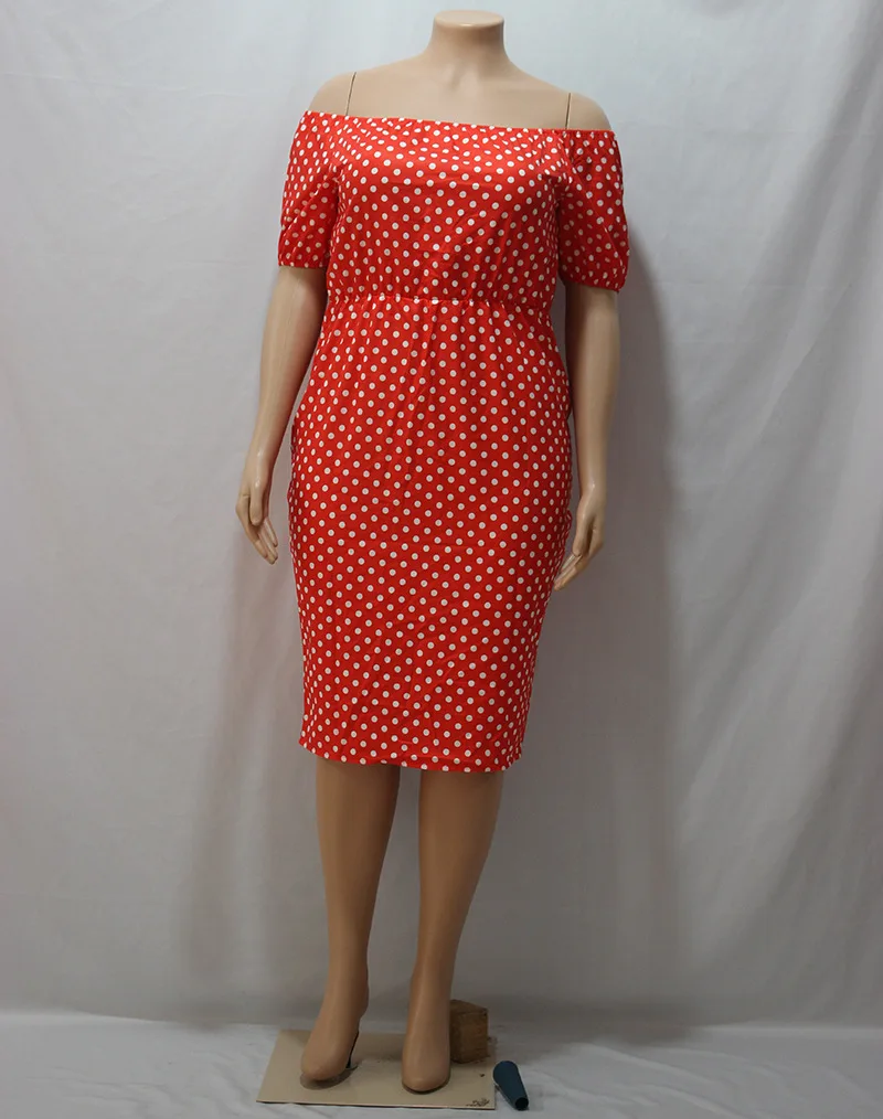 2021 summer Europe and the United States red spot printing lantern sleeve large sexy one-word shoulder fashion one-step skirt