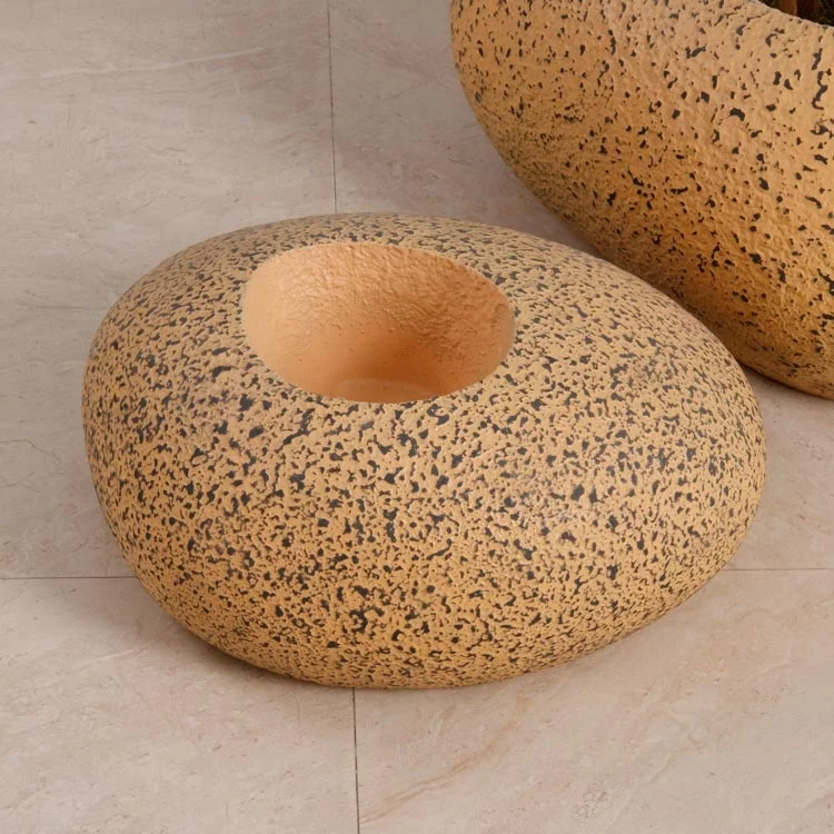 Decoration Home Hotel Green Garden Planter Natural Yellow Stone Floor Vases for Shopping Mall Decor