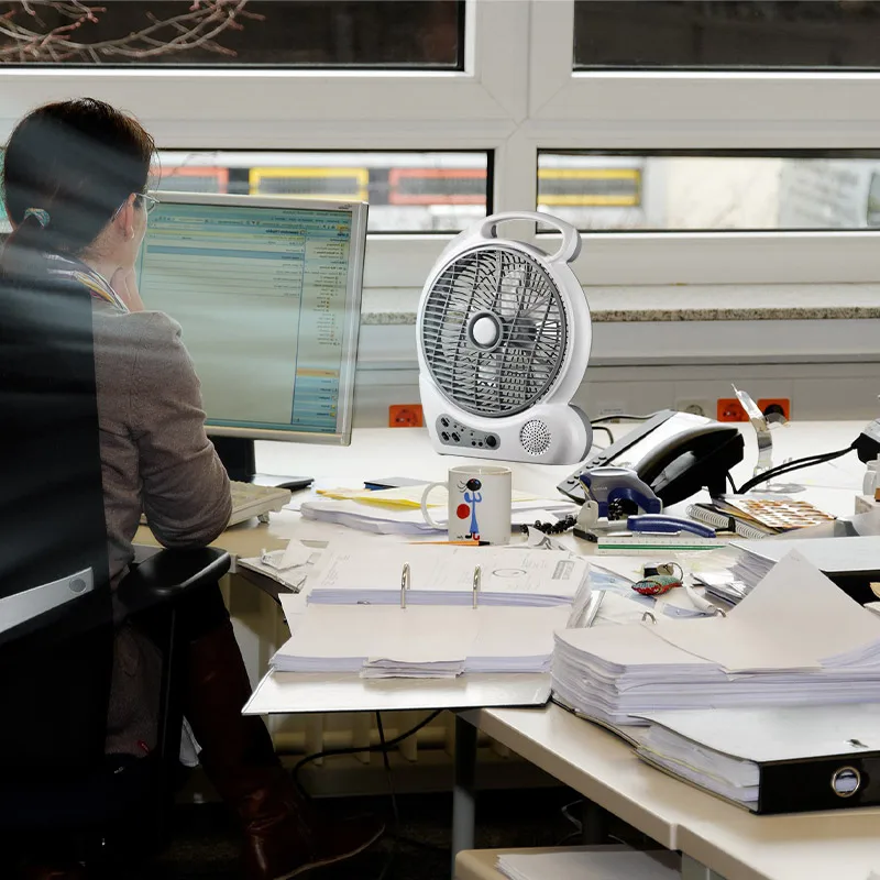 Changrong Rechargeable Table Fan 10 inch Radio Fan with Power Bank and solar charging function