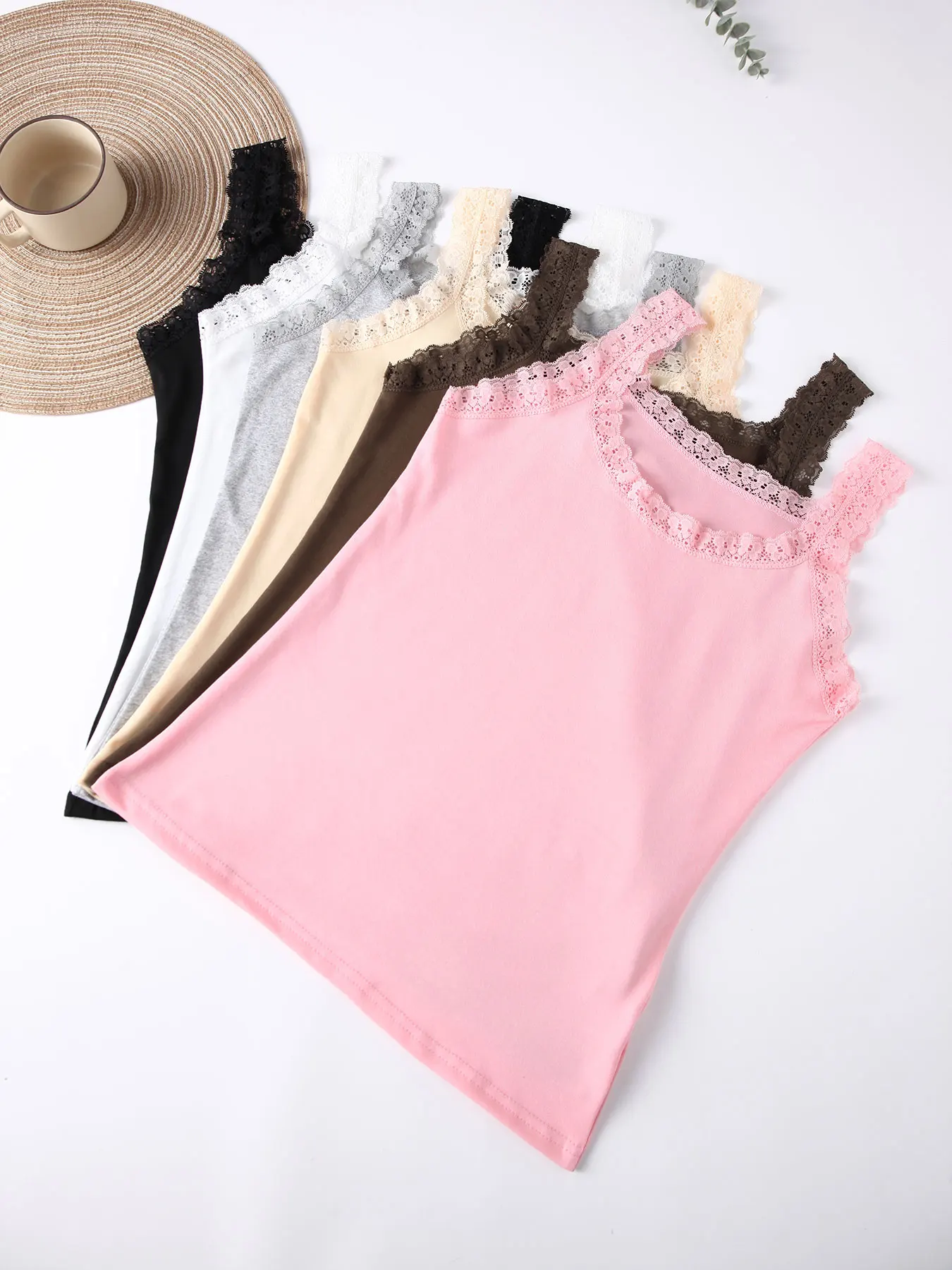Hot Selling  Women Colorful Soft  Summer Tank Tops Lace Sleeveless Camisole