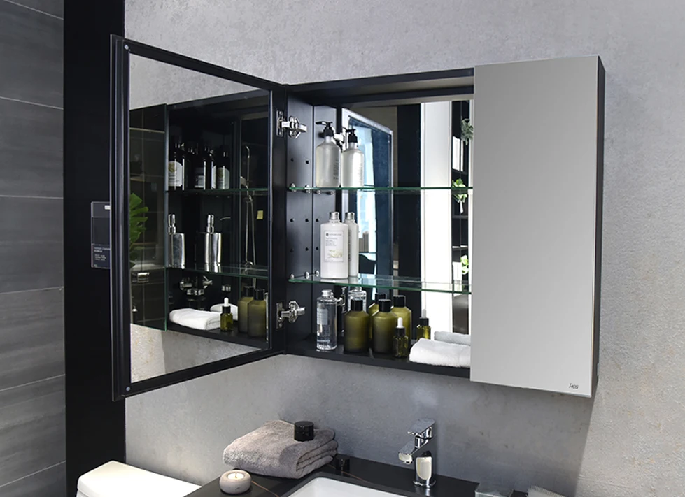 Hot dark gray wall hanging multistory solid wood and rock panel bathroom cabinet with mirror bathroom vanity bathroom set