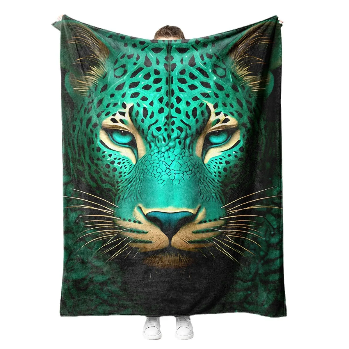Customized Low MOQ Flannel Digital Print Tiger Head Bed Blanket Camping Holiday Gift Blanket Double Layer Sherpa Soft Blanket