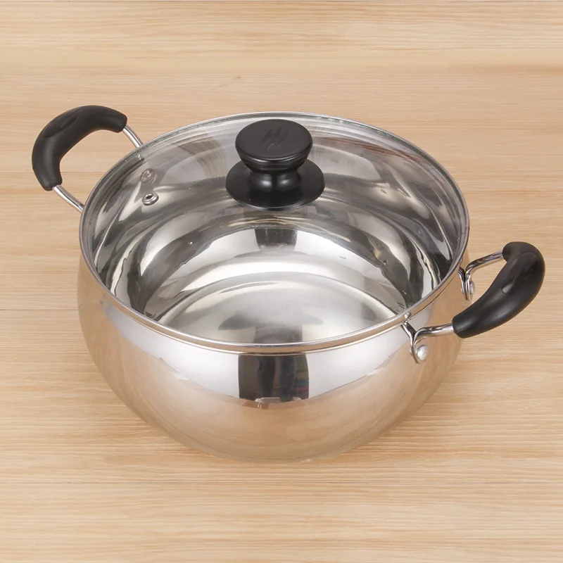 201  stainless steel with glass Lid Riveted bakelite handle thickened double-bottom drum-shaped soup pot