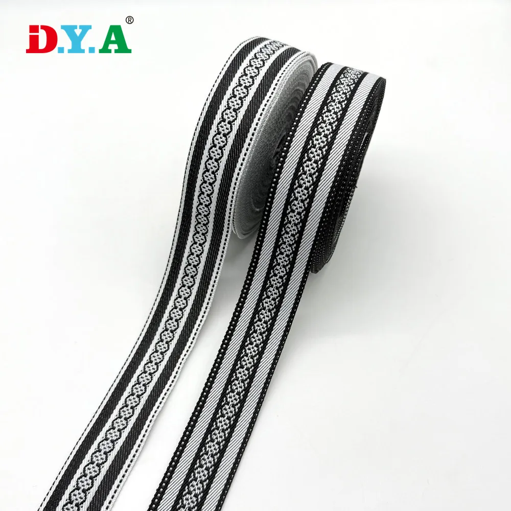 Ethnic Style Custom Strap Black White 30MM Jacquard Logo Pattern Polyester Webbing Belt for Clothing Bag Accessories