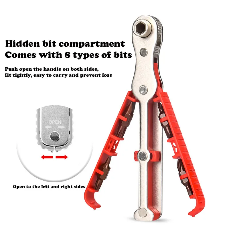 New two-way multi-function ratchet screwdriver positive and negative narrow space screwdriver turning wrench flat head bit set