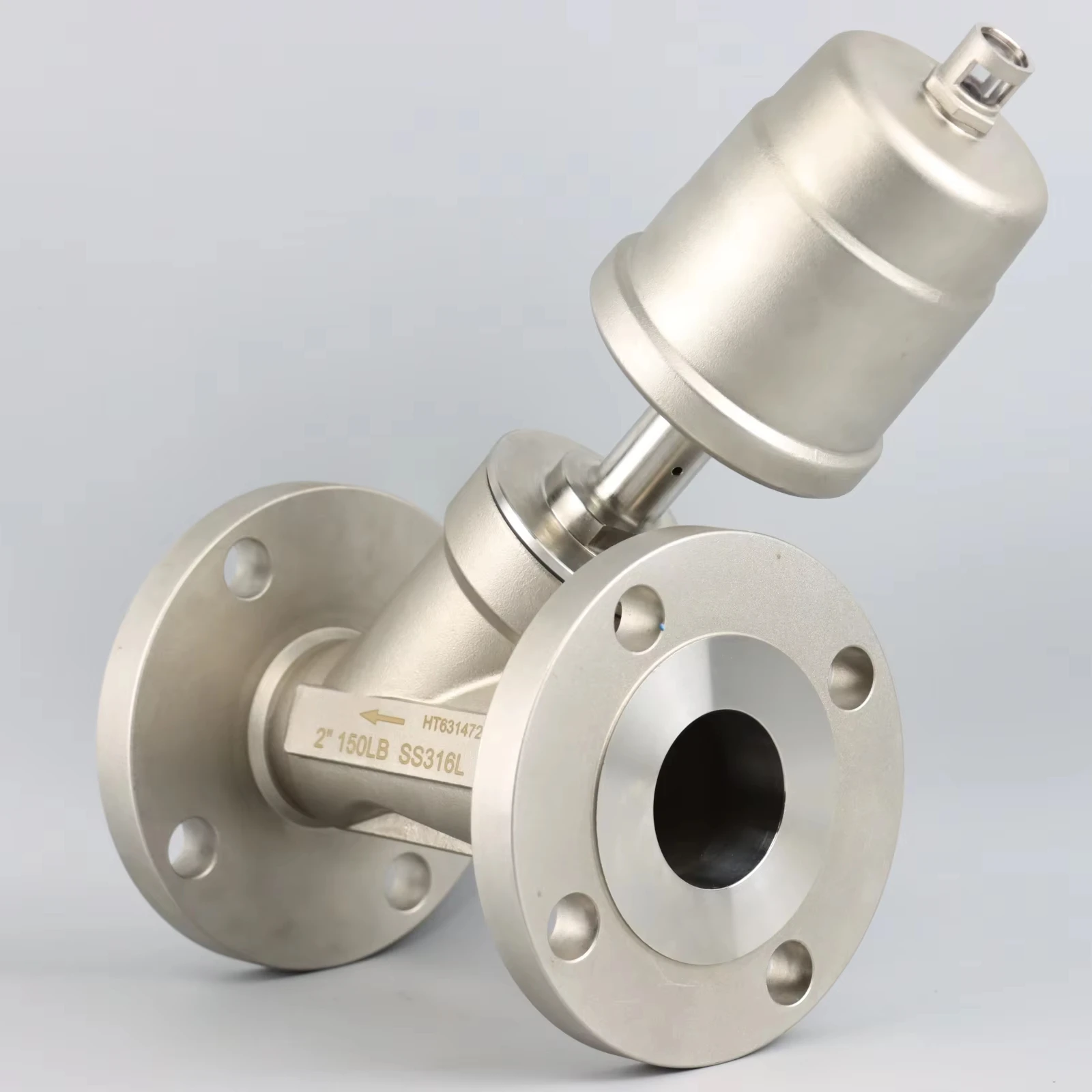 2Inch Stainless Steel SS316L Normal Closed Y Type Waterproof Hammer Flange Pneumatic Angle Seat Valve