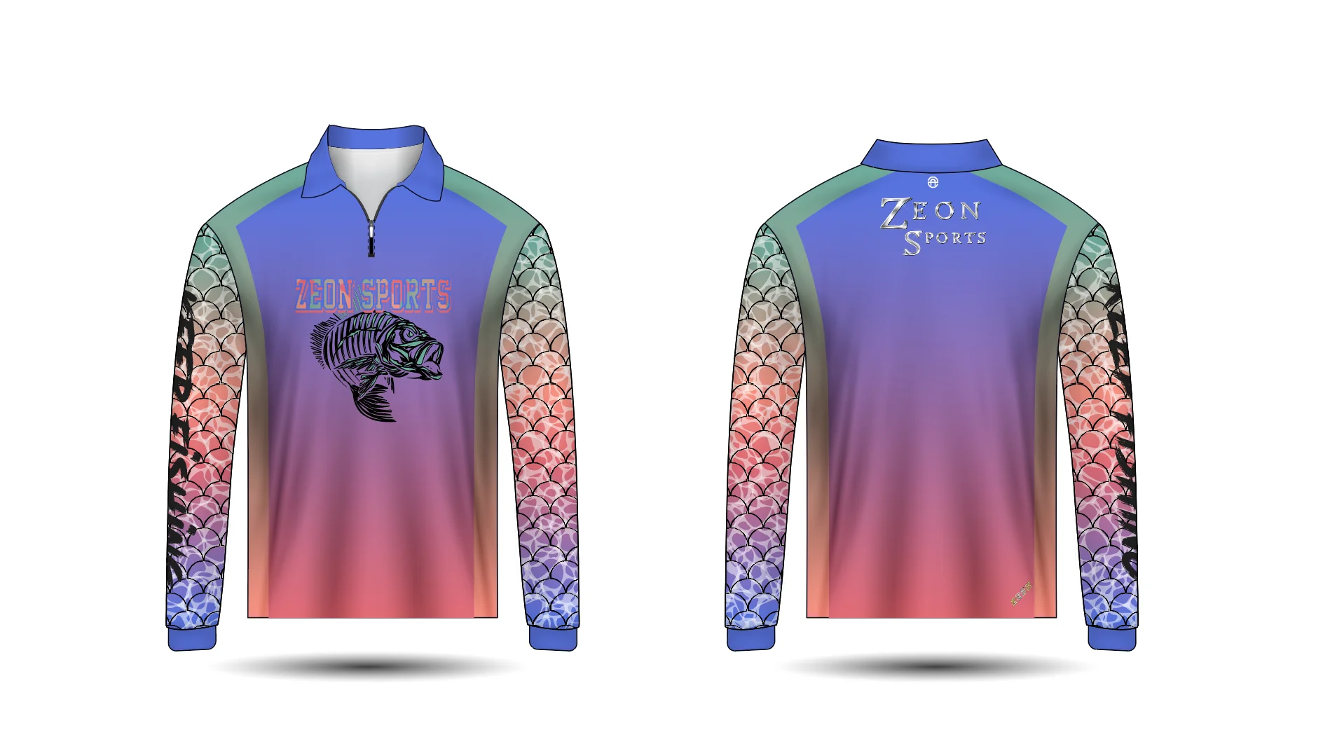 wholesale sublimation custom collared upf 50+fishing shirts long sleeve with zip