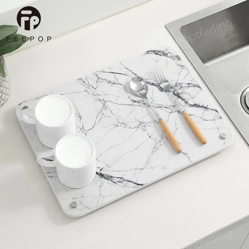 New Eco-Friendly Super Absorbent Heat Resistant Dish Drying Mats Stone Dish Drying Mat for Kitchen Counter