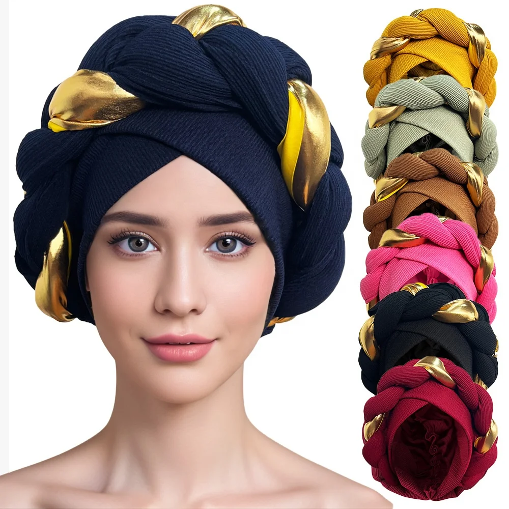 Head Wrap Headtie Beautiful Space layer two-color braid Scarf Hair Accessories African Women Turban Hat