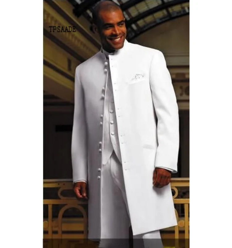 Latest Long Coat White Groom Tuxedos Groomsman Blazer Man Business Suits Prom Suits terno masculino