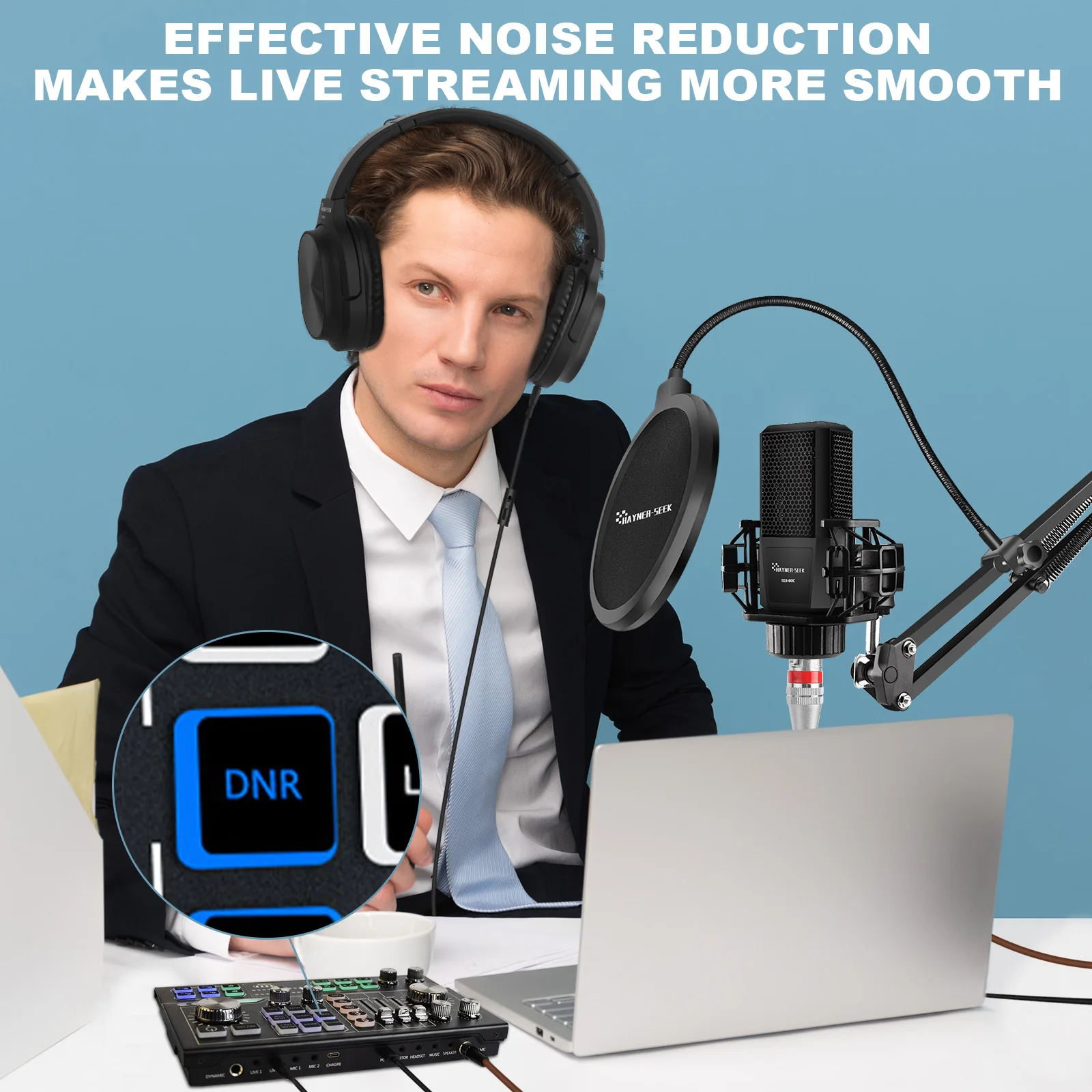 Hayner-Seek Podcast Sound Card With Professional Desktop Microphone Audio Interface Mixer DJ Monitor Live Stream