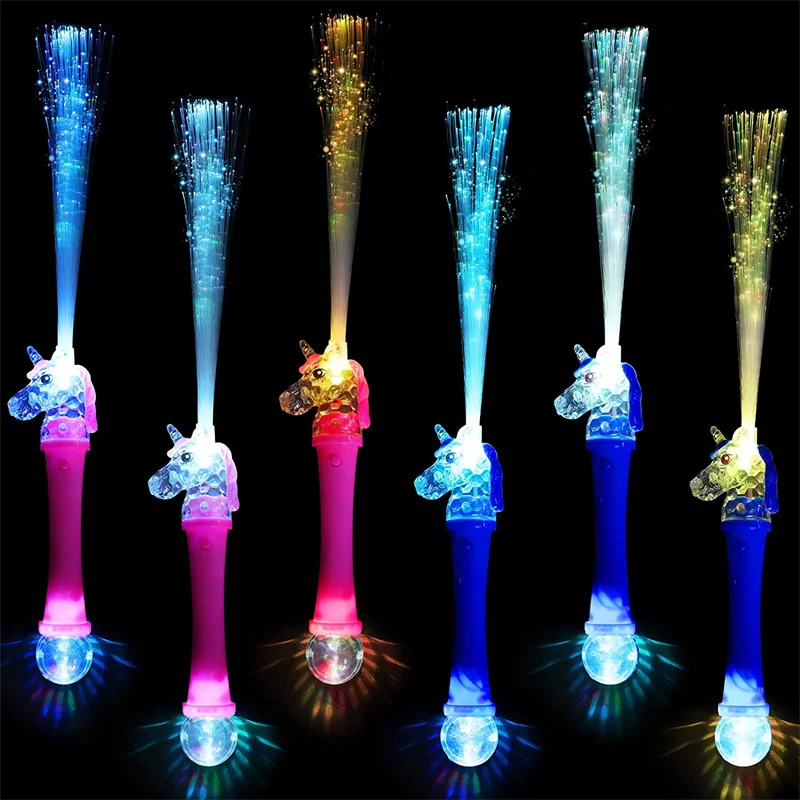 Light Up Unicorn Wand LED Fiber Optic Wand Flashing Unicorn Glow Sticks in The Dark Party Supplies for Kids Birthday Christmas