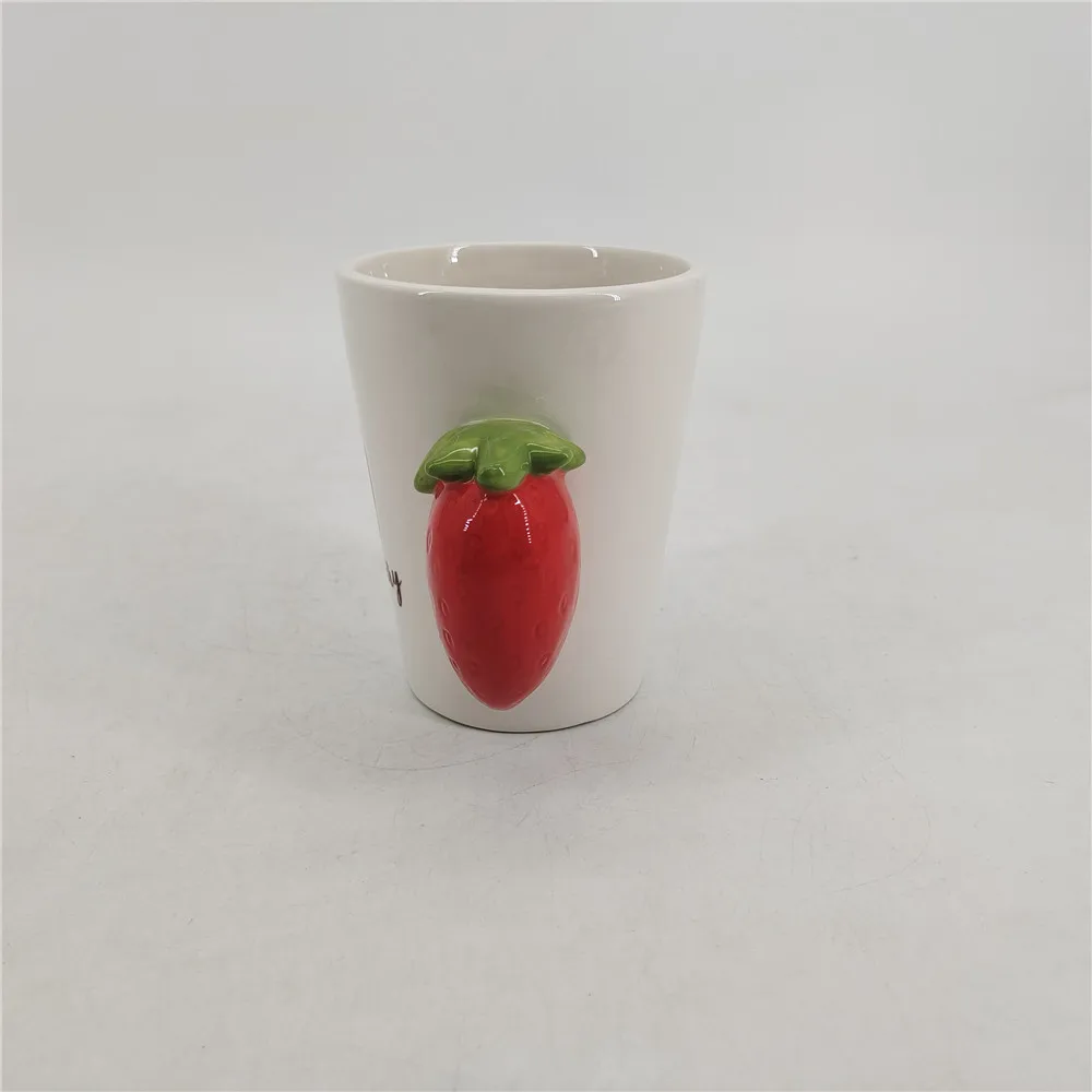 Ceramic 3D dolomite fruits strawberry handle shaped sweet milk coffee  mugs and cups