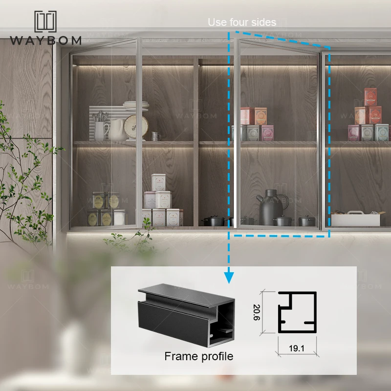 Custom extruded cabinet handle profile aluminum kitchen wardrobe glass handle frame profile for Professional manufacturer