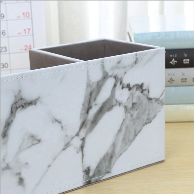 
New White Marble Texture Leatherette Pen Holder For Office Storage 