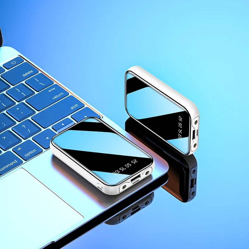 Ready to ship power banks 10000mah high quality power bank mini small power bank USB C USB ports mirror LED digital display