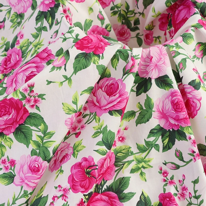 Professional Chinese textile fabric factory 100% cotton poplin rose flower printed fabric for fashion dress, wedding robe