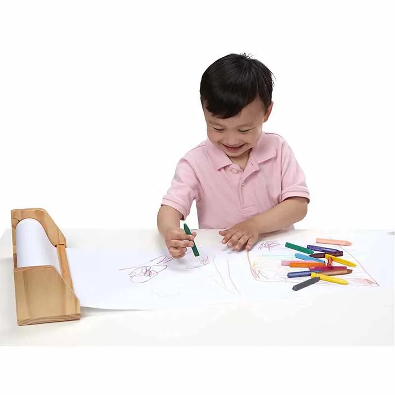 Wooden Tabletop Paper Roll Dispenser With White Bond Paper