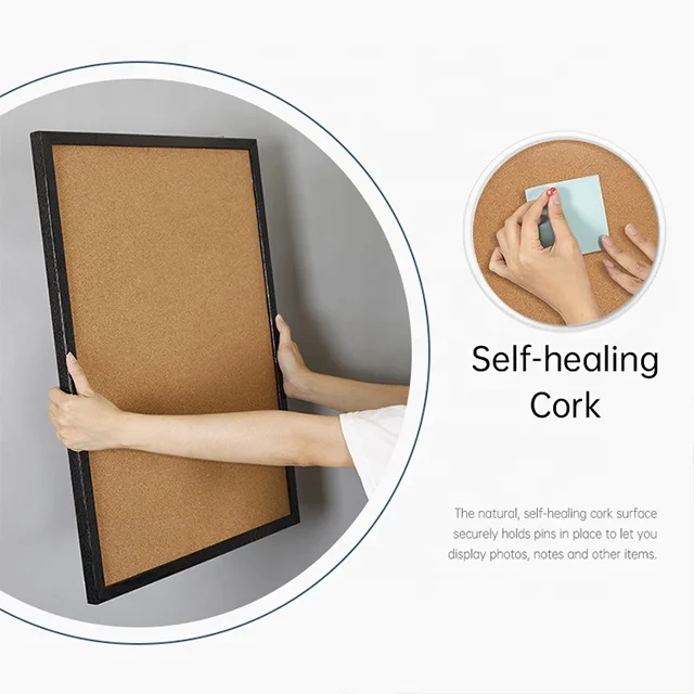 Black Wood Framed Cork Bulletin Board Pin Board