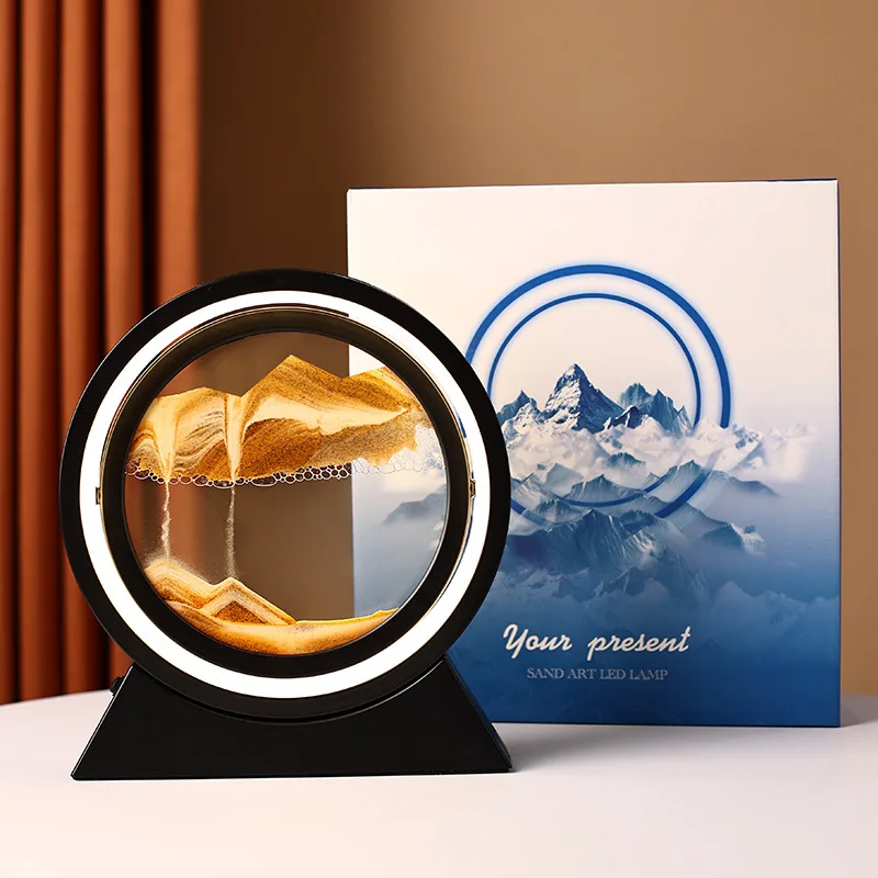 NISEVEN Wholesale Office Desktop Glass Hourglass Artifact Led Lamp 3D Quicksand Painting Ornaments Home Decoration