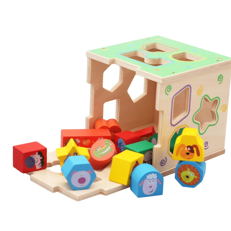 Wholesale Wooden Activity Cube Toys Geometric Shape Pairing Educational Toy for Kids Montessori Learning Dropshipping
