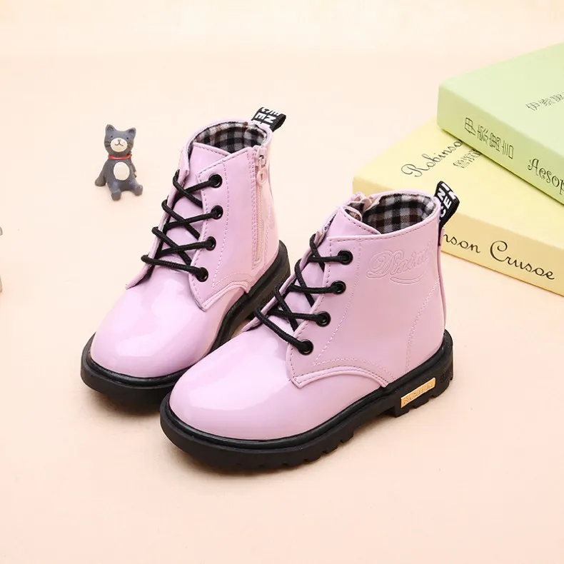 
Children Toddler Shoes Size 21-37 Warm Winter Snow Martin Boots Cute Colorful Patent Leather Waterproof Kids Shoes Girls Boots 