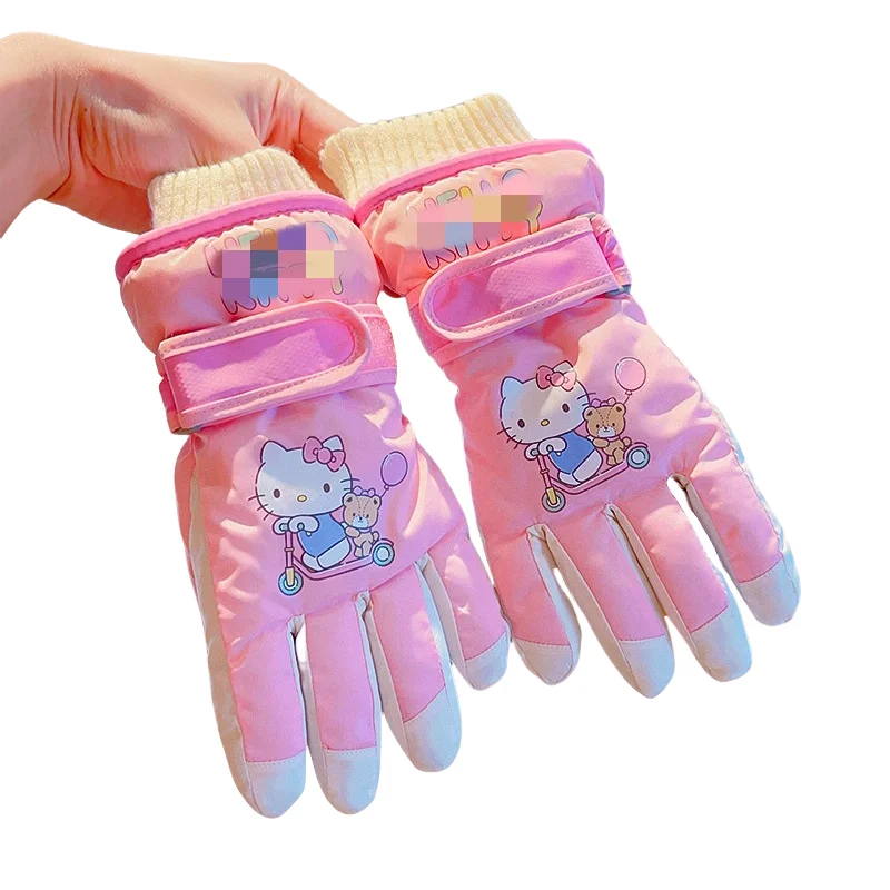 Botu Kawaii Gloves kawaii anime melody cinnamon winter fleece children waterproof finger gloves riding snow warm gloves