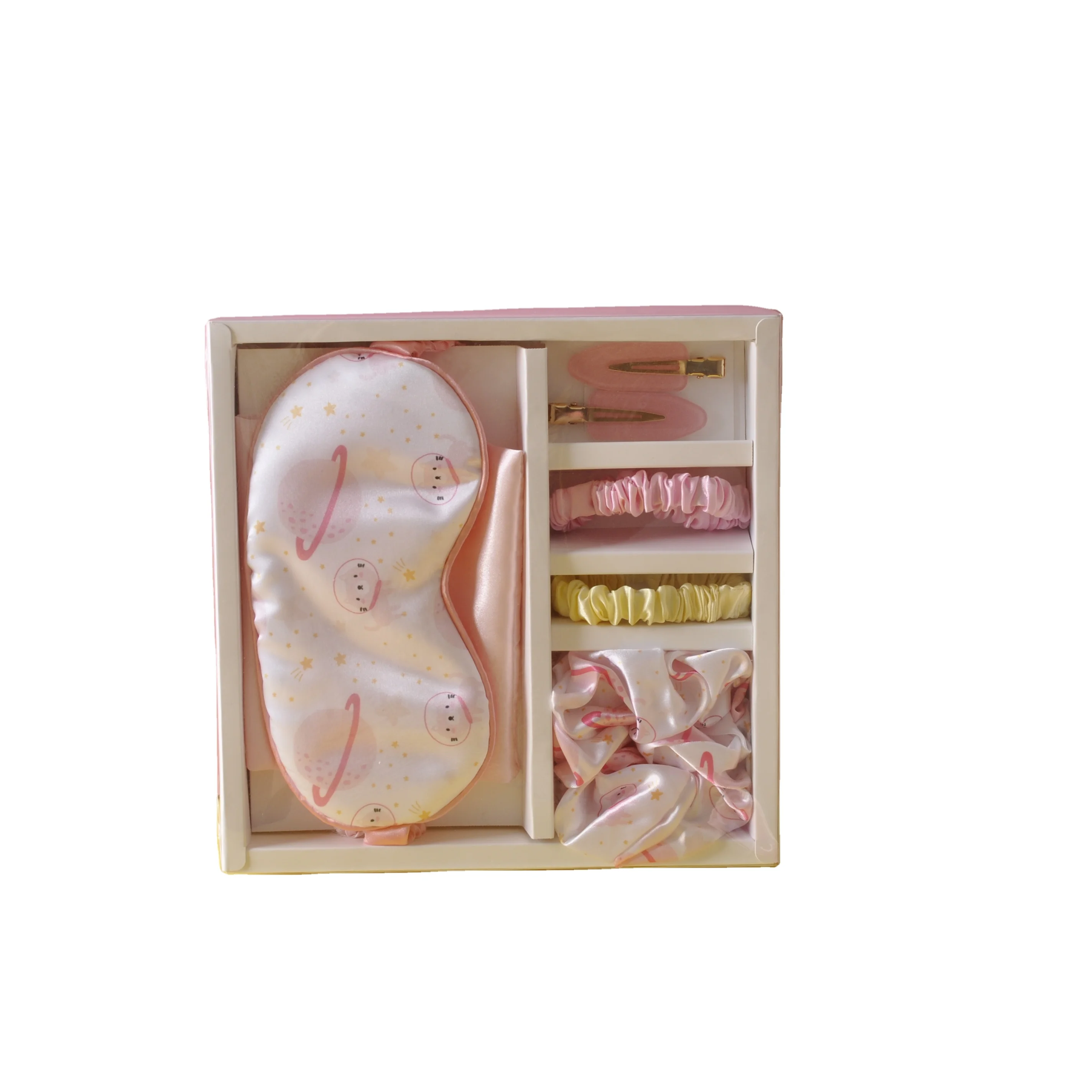 Kawayi pink space cat sleep patch with clips and scrunchies personalized sleep sets