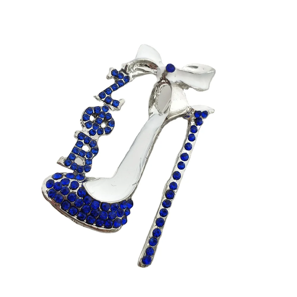 Greek blue white Sorority Letter High Heel Shoes Lapel Pin Rhinestone Pearl Brooch jewelry Greek graduation gift