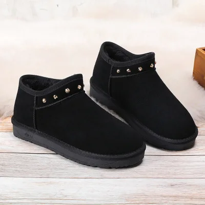 Ankle Boots Women Casual Shoes 2020 Waterproof Synthetic Real Leather Cowhide Short Plush Boots Girls Warm Flats Winter Shoes