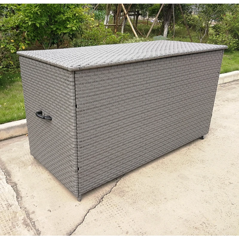 Outdoor Practical Aluminum Frame Rattan Garden Storage Box with Wheels