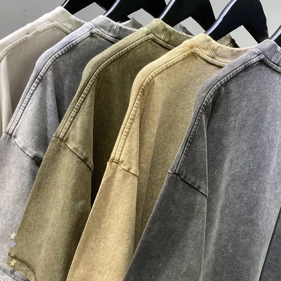 Wholesale 250g Loose Short Sleeve Blank Wash T-shirt Low Moq Custom Your Own Logo Mens Acid Wash Tshirts