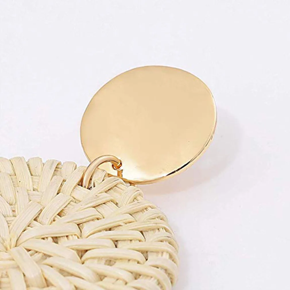 Hot sale wooden handmade personality earrings jewelry rattan round drop earrings