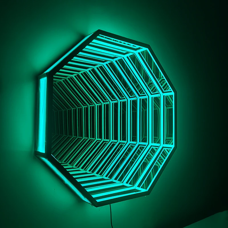 70cm Large Octagon Modern Nordic Luxury Led Glass Mirror Home Smart Infinite Magic Mirror RGB Color Changing Wall Lamp