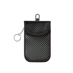 Carbon Fiber Leather RFID Car Key Signals Blocker Case with key hook keyless car theft Pouch Faraday car key bag