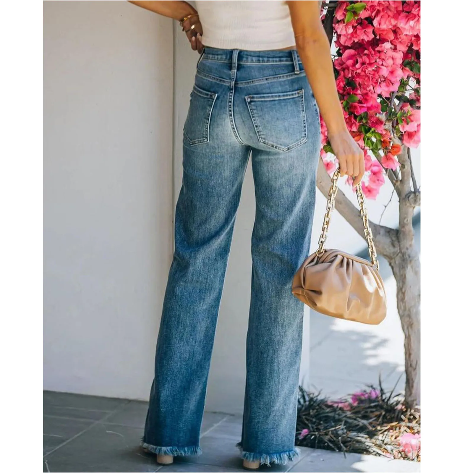 Fashion Style Ripped Jeans High Waisted Jeans Girls Women Jean Trousers