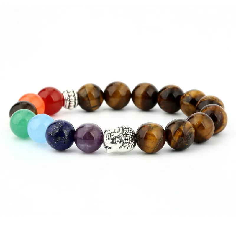 Fashion Yoga Chakra Lava stone bead Buddha Head Agate Bead bracelet Jewelry